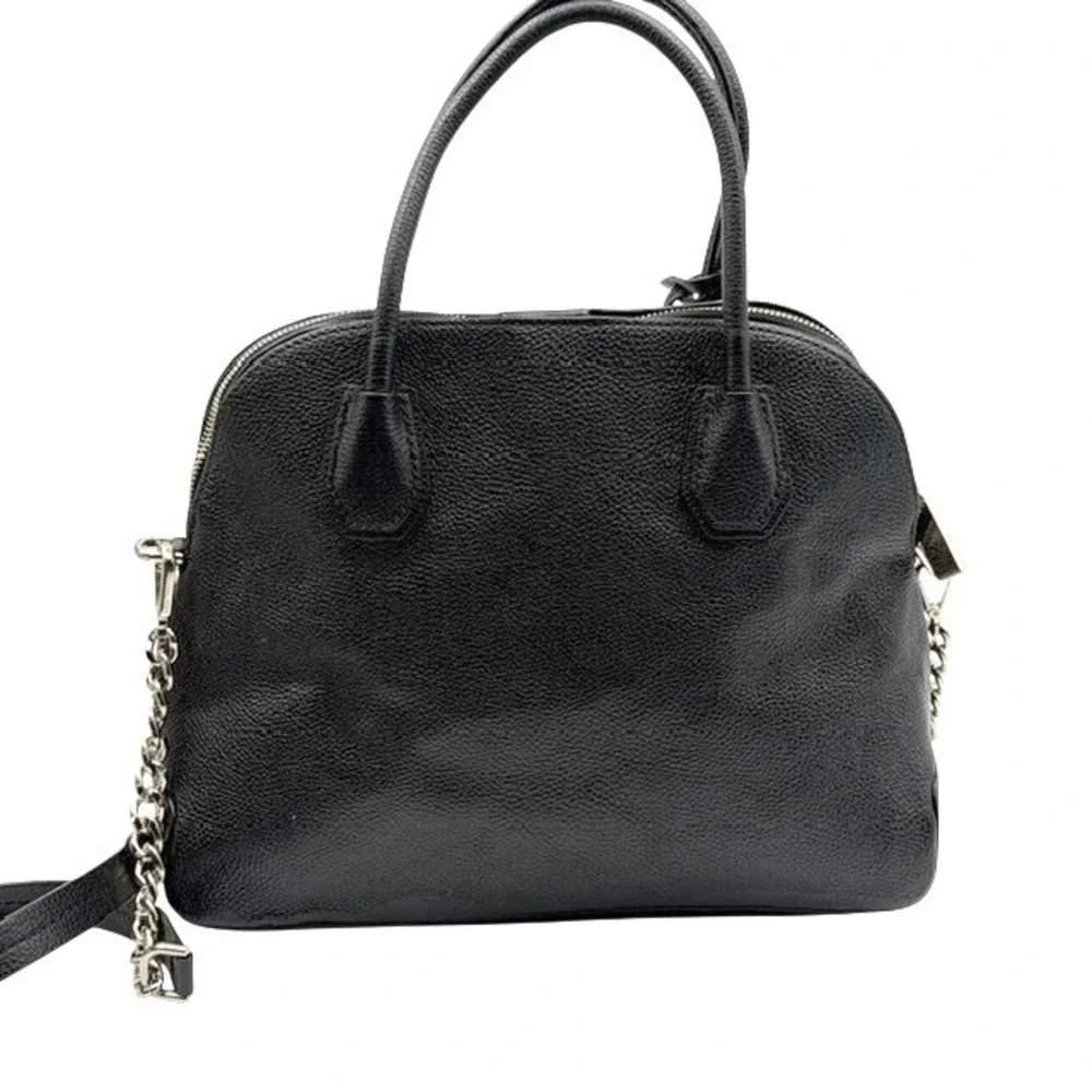 Michael Kors Mercer Black Pebbled‎ Leather Dome Satchel Crossbody Bag Gold Chain - Picture 4 of 11